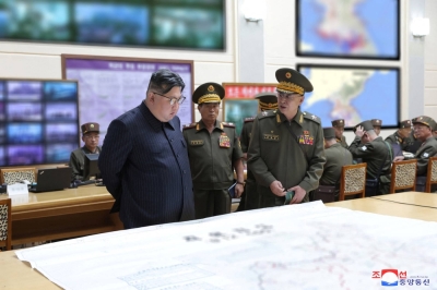 North Korean leader Kim Jong visits a command training center of the Korean People's Army General Staff at an undisclosed location in North Korea in this image released Thursday.