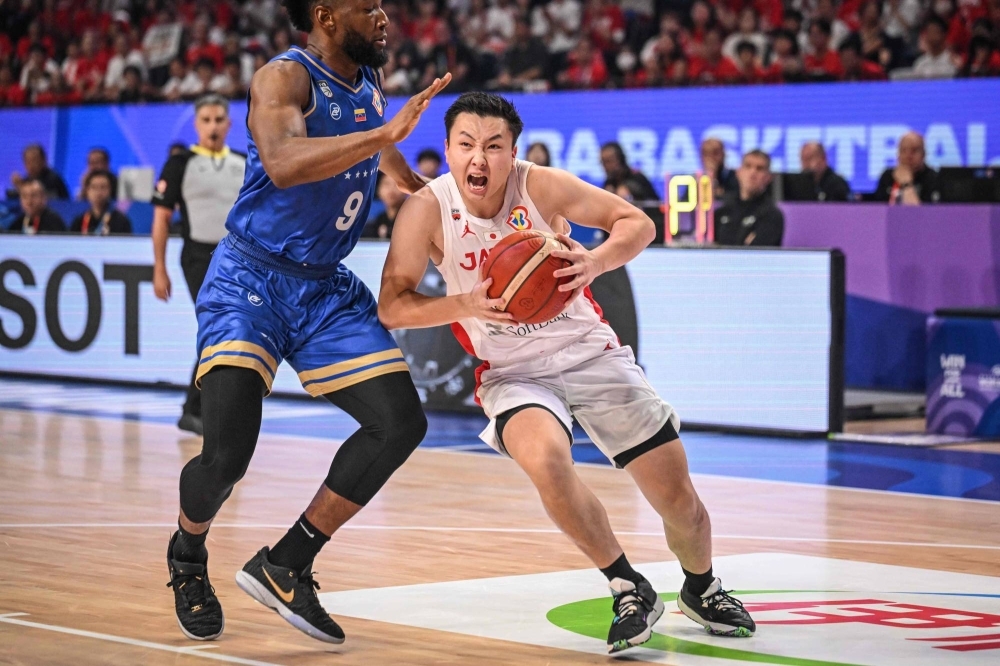 Keisei Tominaga in play Thursday during the FIBA Basketball World Cup match between Japan and Venezuela