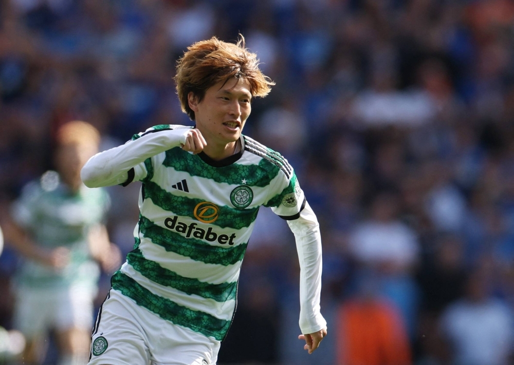 Celtic's Kyogo Furuhashi scored the lone goal in his team's 1-0 victory over Rangers in Glasgow, Scotland, on Sunday.