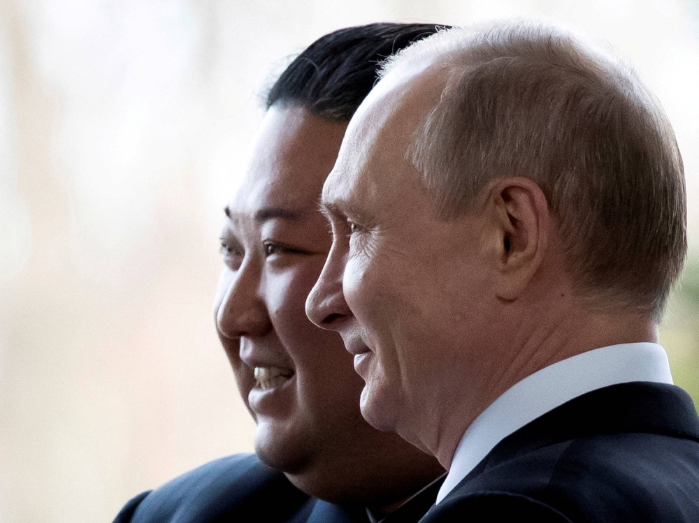 Russian President Vladimir Putin and North Korean leader Kim Jong Un pose for a photo during their meeting in Vladivostok, Russia, in April 2019. 