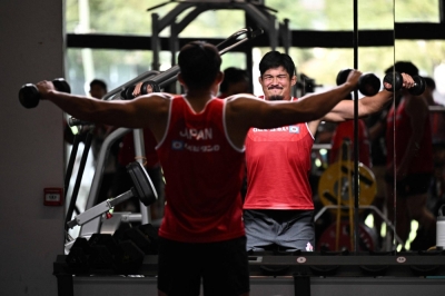 Japan flanker Kazuki Himeno takes part in a training session in Toulouse, France, on Tuesday, ahead of the 2023 Rugby World Cup.