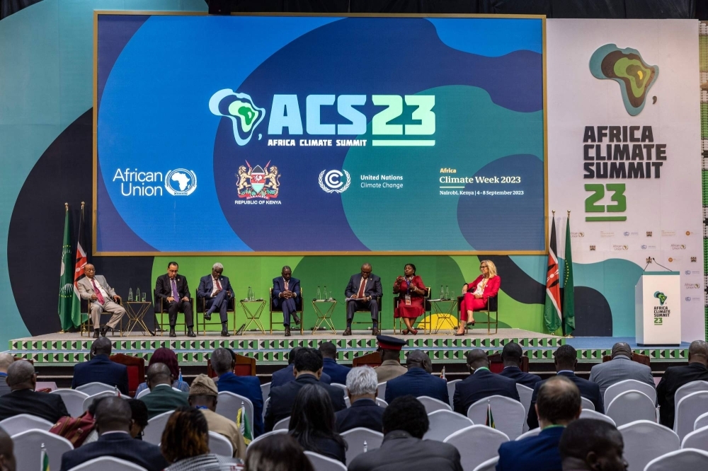 Panelists led by Kenya's President William Ruto (center) conduct a session during the Africa Climate Summit 2023 in Nairobi on Tuesday.
