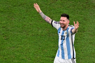 Argentina's forward Lionel Messi celebrates after the Qatar 2022 World Cup final match against France in Lusail, Qatar, on Dec. 18.