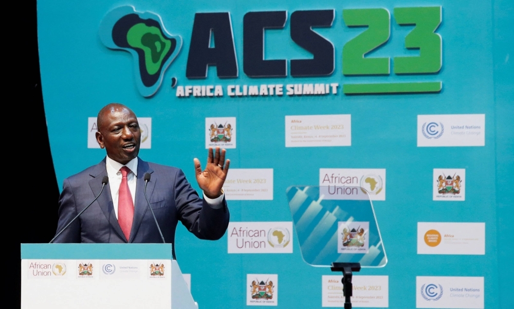 Kenya's President William Ruto addresses delegates at the close of the Africa Climate Summit 2023 in Nairobi on Wednesday.