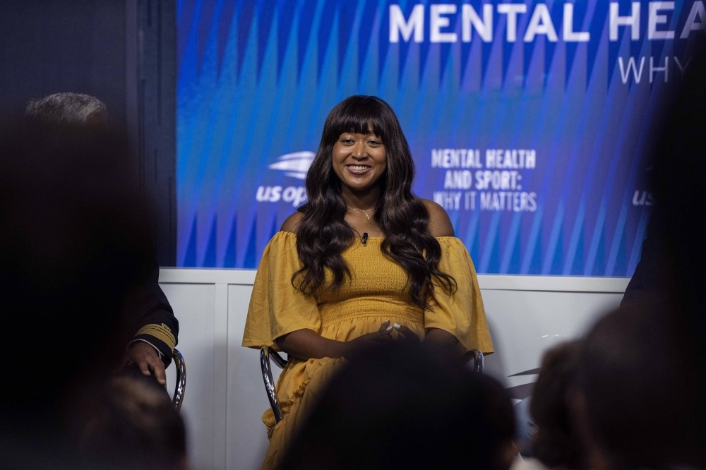 Naomi Osaka participates in a forum on mental health during the U.S. Open in New York on Wednesday.