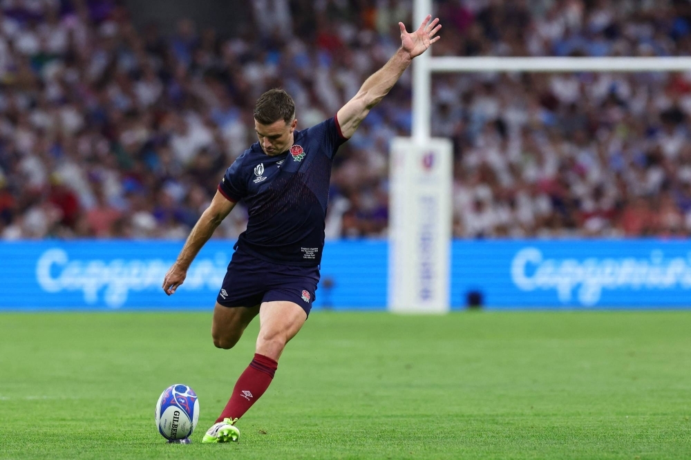 England flyhalf George Ford kicks a penalty during a 2023 Rugby World Cup Pool D match against Argentina in Marseille, France, on Saturday.