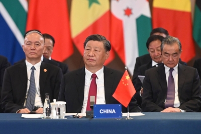 Chinese President Xi Jinping attends the China-Africa leaders’ roundtable on the closing day of the BRICS summit in Johannesburg on Aug. 24