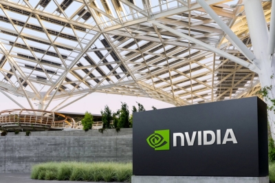 Nvidia's corporate headquarters in Santa Clara, California. The company dominates the market for chips that work with massive amounts of language data.