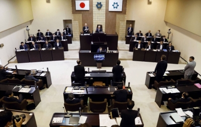 A vote is held on conducting a preliminary survey on a potential nuclear waste disposal site, at the Tsushima Municipal Assembly in Nagasaki Prefecture on Tuesday.