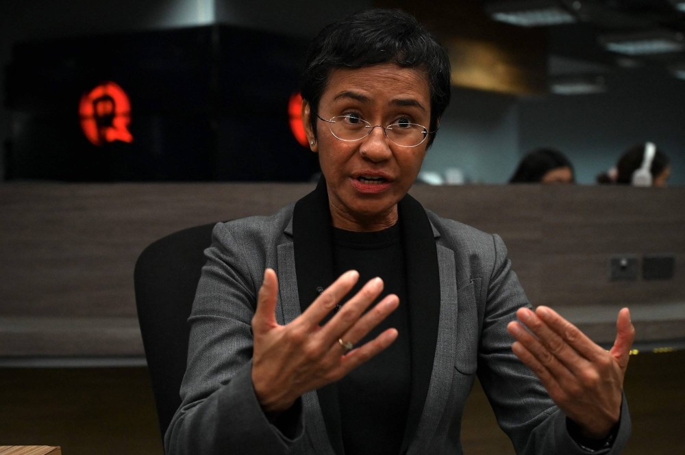 Philippine journalist and Nobel laureate Maria Ressa speaks during an interview in Manila on Tuesday