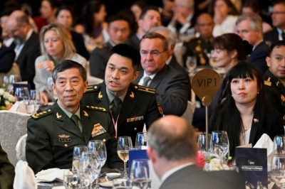 Chinese Defense Minister Li Shangfu (far left) attends the 20th IISS Shangri-La Dialogue in Singapore in June.