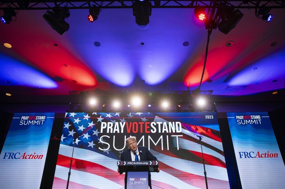 Former U.S. President Donald Trump speaks at the Family Research Council and FRC Action annual Pray Vote Stand Summit in Washington on Friday.