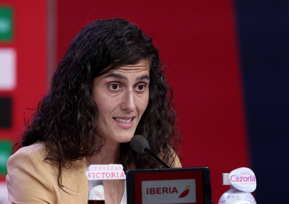 Montse Tome, the new coach of Spain's women's soccer team, speaks at a news conference in Las Rozas, Spain, on Monday.