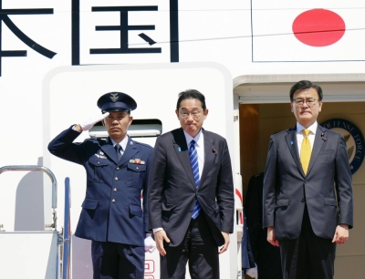 Prime Minister Fumio Kishida leaves Haneda Airport in Tokyo for New York on Tuesday to attend the U.N. General Assembly meetings.