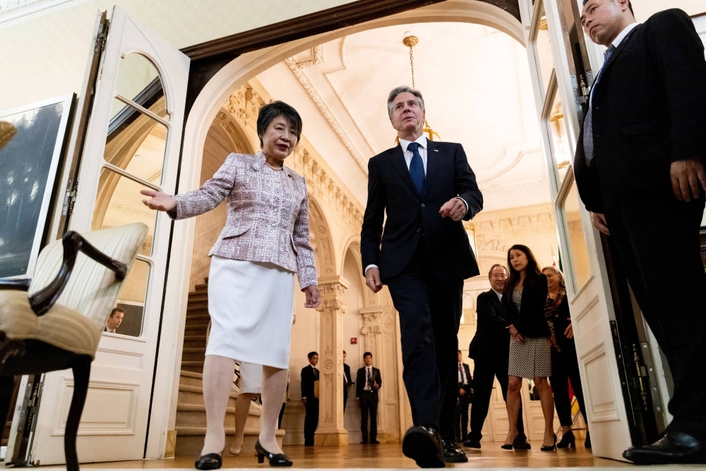 U.S. Secretary of State Antony Blinken arrives at a meeting with Japanese Foreign Minister Yoko Kamikawa on Monday in New York.