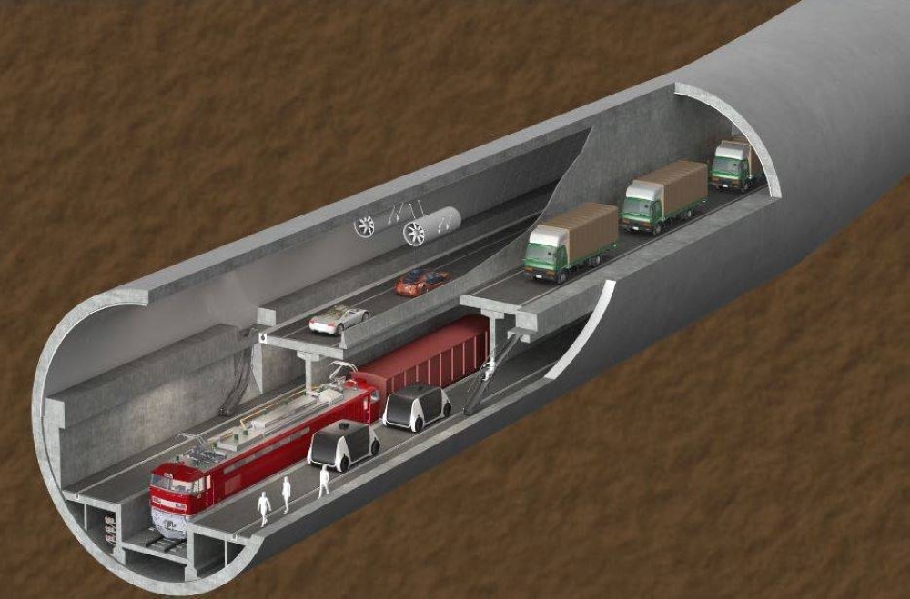 A cross-section illustration of the second Seikan Tunnel proposed by the Japan Project-Industry Council