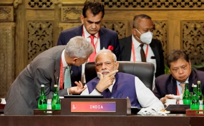 Indian Prime Minister Narendra Modi converses with Foreign Minister Subrahmanyam Jaishankar during the Group of 20 Leaders' Summit in Bali, Indonesia, in November.