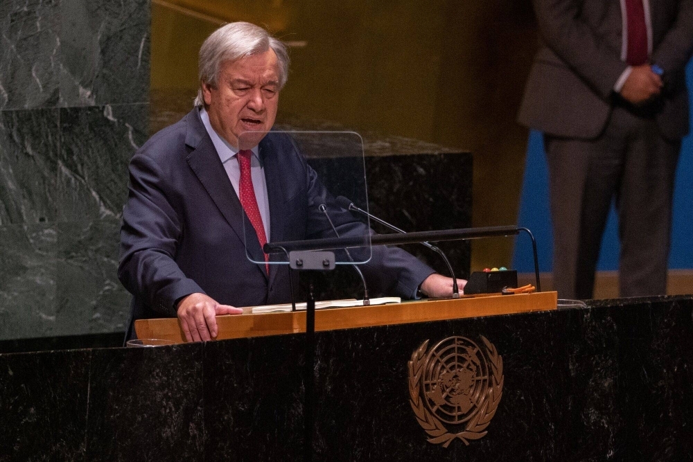 Antonio Guterres, secretary-general of the United Nations, speaks during the United Nations General Assembly in New York.