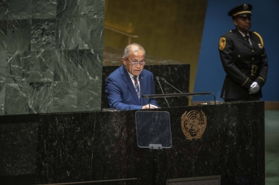 Marshall Islands President David Kabua addresses the 78th session of the United Nations General Assembly at U.N. headquarters in New York on Wednesday.