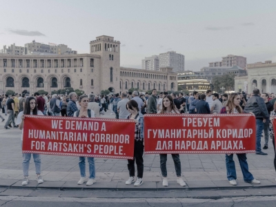 Protesters on Thursday held a rally in the Armenian capital Yerevan urging the government to intervene in the Nagorno-Karabakh region after Azerbaijani forces entered the enclave earlier this week.