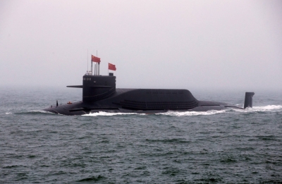 The Chinese Navy's nuclear-powered Long March 11 submarine takes part in a naval parade off the eastern port city of Qingdao, to mark the 70th anniversary of the founding of the Chinese People's Liberation Army Navy, in April 2019.