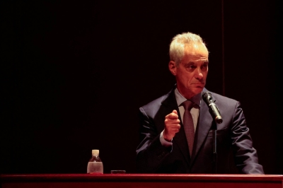 U.S. Ambassador to Japan Rahm Emanuel gives a speech at the National Graduate Institute for Policy Studies in Tokyo on Friday.