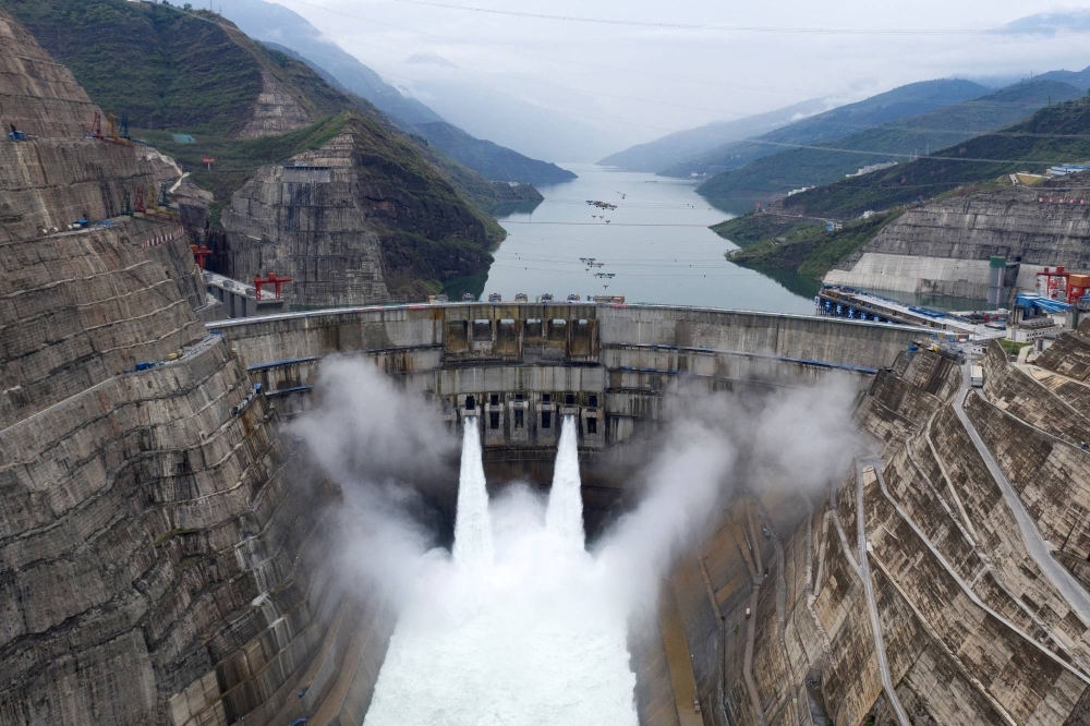 The Baihetan hydropower plant on the border between Qiaojia county of Yunnan province and Ningnan county of Sichuan province, China