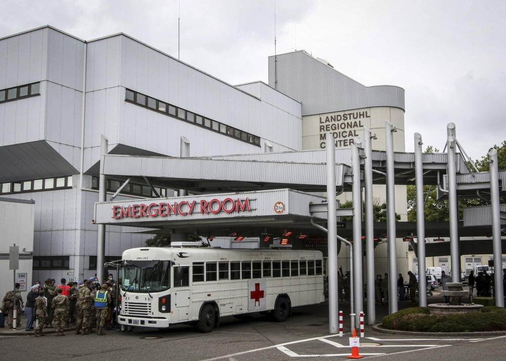The U.S. Army's Landstuhl Regional Medical Center, its flagship medical center in Germany, is seen in 2021. The medical center has quietly started admitting Ukrainian Army soldiers who were wounded in combat, most of them American volunteers.
