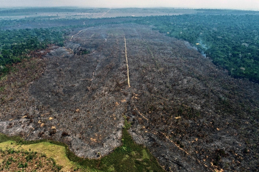 An aerial view of part of the 95,000-hectare Rio Preto-Jacunda State Nature Reserve, in Rondonia State, Brazil, after it was burned down, on Sept. 6.