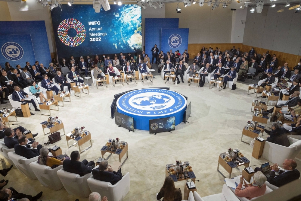 A meeting at the International Monetary Fund's headquarters in Washington in October 2022