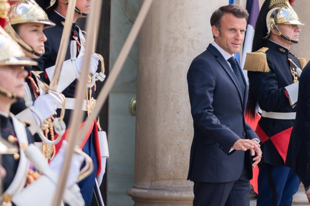 French President Emmanuel Macron at the Elysee Palace in Paris on June 12. Macron said on Sunday that France would withdraw its ambassador from Niger, followed by the French military contingent in the coming months.