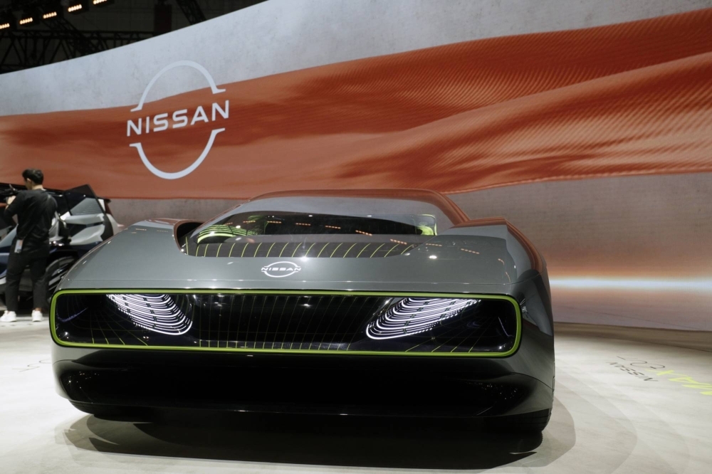 A Nissan Motor Max-Out concept electric convertible sports car at the Shanghai Auto Show in April