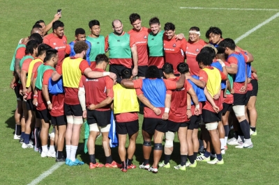 The Brave Blossoms train at Ernest-Wallon Stadium in Toulouse, France, ahead of their Rugby World Cup game against Samoa on Tuesday.