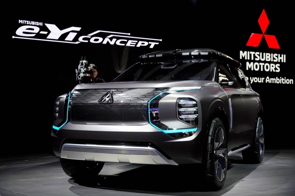 Mitsubishi's e-Yi concept SUV is displayed during the media day for the Shanghai auto show in 2019.