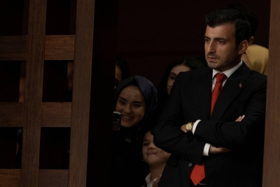 Selcuk Bayraktar, chairman of Turkish defense firm Baykar and son-in-law of Turkish President Recep Tayyip Erdogan, attends the presidential swearing-in ceremony after Erdogan's election win in Ankara on June 3.