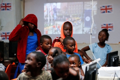 Kenyan schoolchildren use computers in Nairobi on May 6.