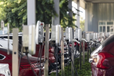 Electric vehicle chargers at a BYD Co. factory in Chongqing, China, on Sept. 5