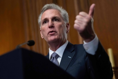 U.S. Speaker of the House Kevin McCarthy talks to reporters on Capitol Hill in Washington on Saturday.