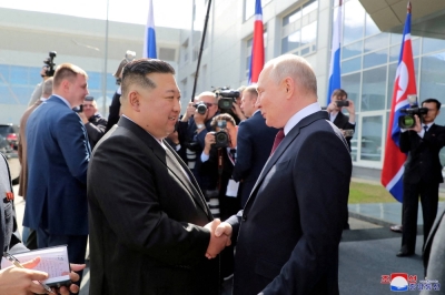 North Korean leader Kim Jong Un meets Russia’s president, Vladimir Putin, at the Vostochny Cosmodrome in the Russian Far East on Sept. 13.