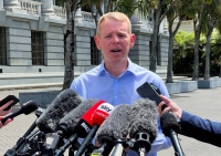New Zealand Prime Minister Chris Hipkins speaks to members of the media earlier this year in Wellington.  | Reuters 