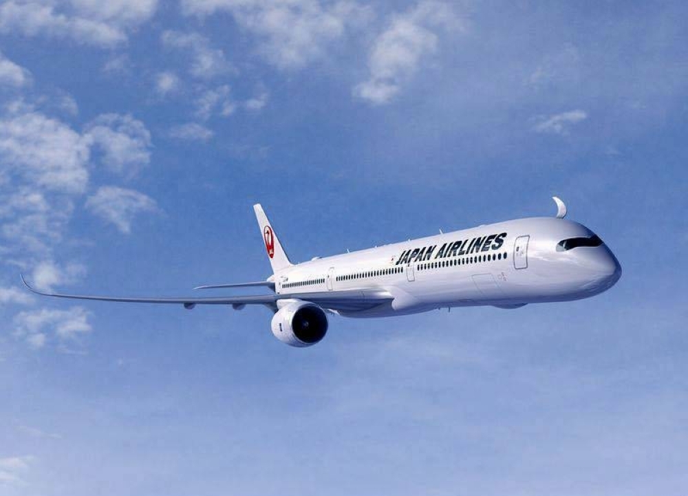 An illustration of one of Japan Airlines' future flagship long-haul Airbus SE A350-1000 jets