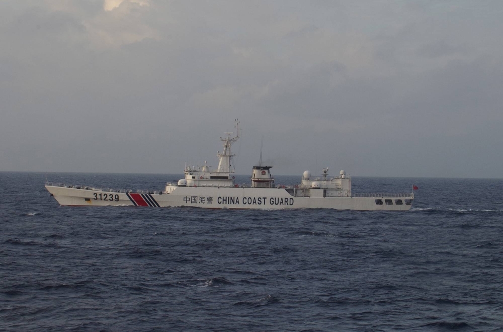 A China coast guard vessel sails in the East China Sea near the disputed Senkaku Islands in December 2015.