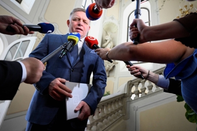 Robert Fico, whose Smer-Social Democracy Party won Slovakia’s early parliamentary elections, exits a meeting with the country’s president on Monday. 