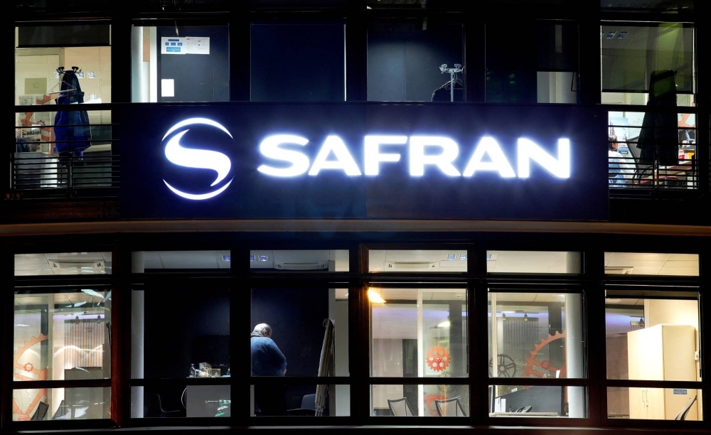 The Safran logo outside the company's headquarters in Issy-les-Moulineaux, near Paris