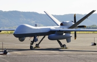A U.S. military MQ-9 Reaper unmanned reconnaissance drone at a Maritime Self-Defense Force air base in Kanoya, Kagoshima Prefecture, in November last year | Kyodo