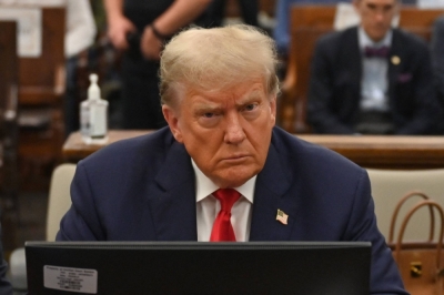 Former U.S. President Donald Trump in a courtroom during proceedings for his civil fraud trial in New York on Wednesday. 
