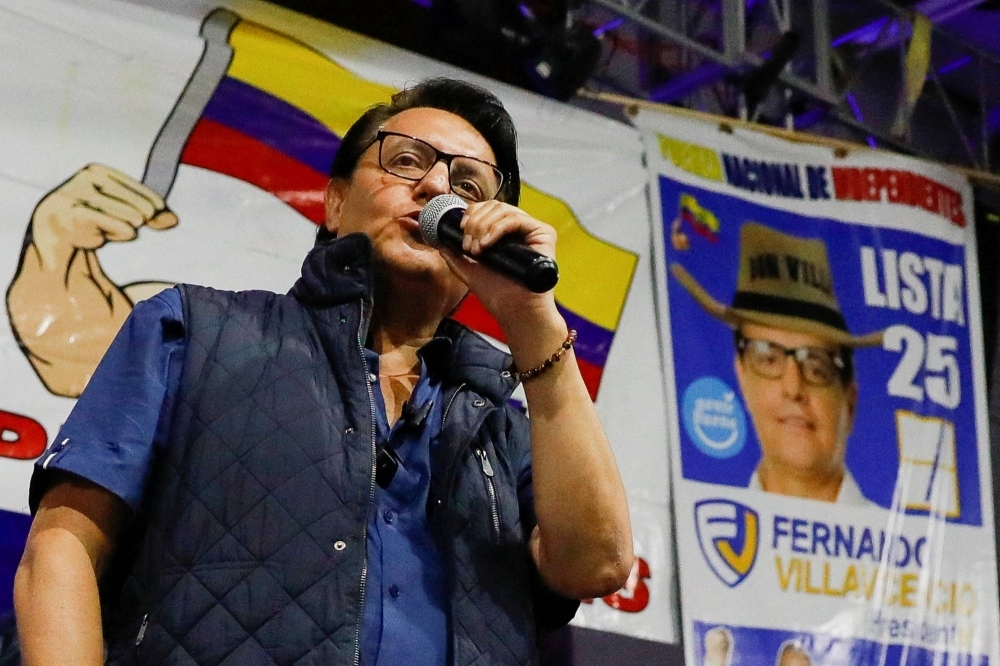 Ecuadorean presidential candidate Fernando Villavicencio speaks during a campaign rally in Quito on Aug. 9. He was killed later that month. 