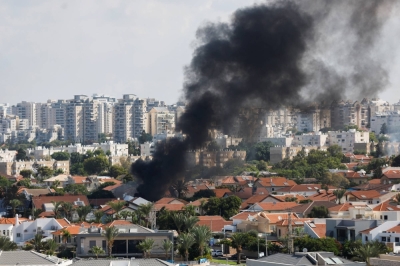 Smoke rises in the aftermath of rocket barrages that were launched from Gaza, in Ashkelon, Israel, on Saturday.