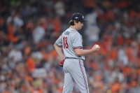 Twins reliever Kenta Maeda allowed two runs and four hits, walked two and struck out two over two innings in the team's ALDS Game 1 defeat in Houston on Saturday. | USA Today / via Reuters