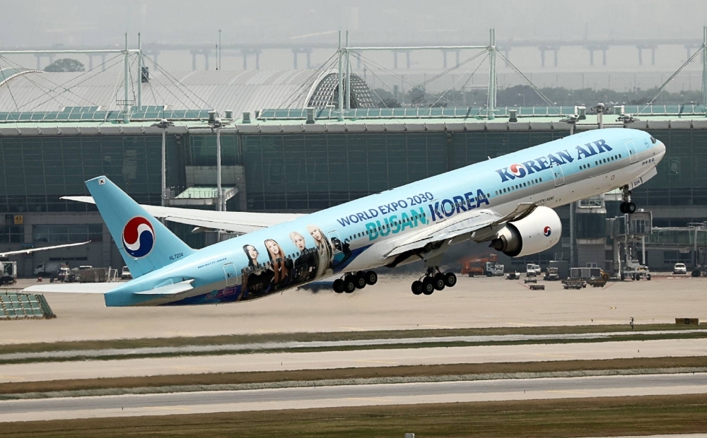 A Korean Air passenger jet takes off from Incheon International Airport.